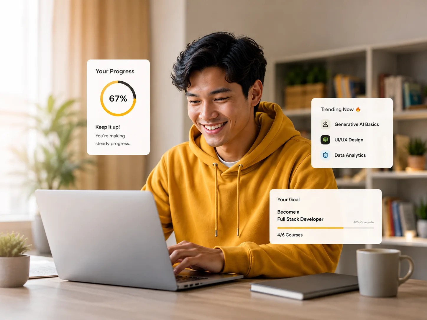 A learner taking an online course at home